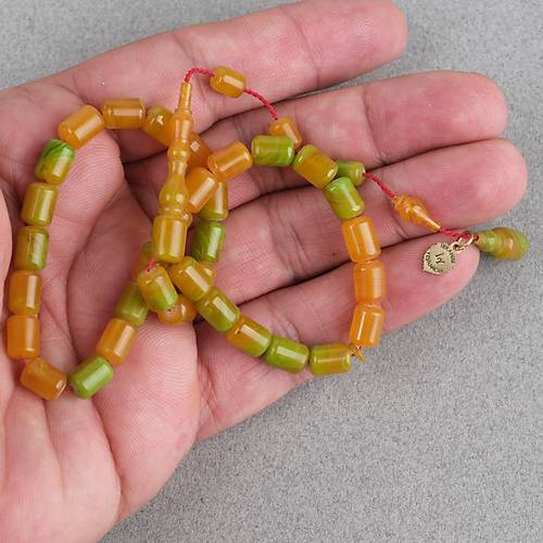 S�kma Kehribar Usta ��i �mzal� Bilek Boy Kaps�l Kesim 6x8mm Tesbih