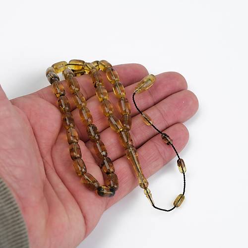 Dominik Mavi Kaya Damla Fosilli Amber Kapsl Kesim 6x10mm Tesbih
