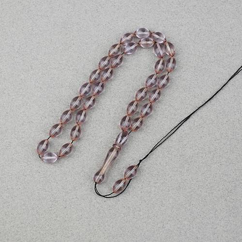 Ate� Kehribar Beyzi Kesim 7x11mm Tesbih- �effaf Gri