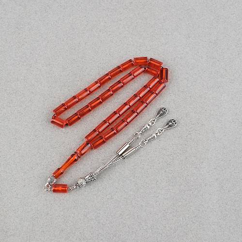 S�kma Kehribar Kesme Kesim Alpaka P�sk�ll� 6x10mm Tesbih