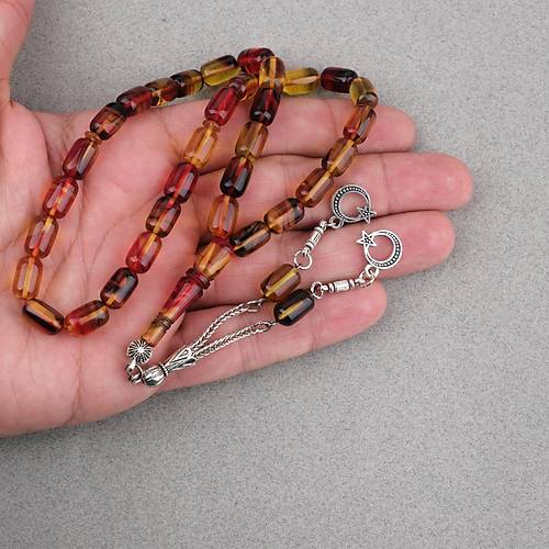 S�kma Kehribar Kaps�l Kesim Alpaka P�sk�ll� 7x11mm Tesbih