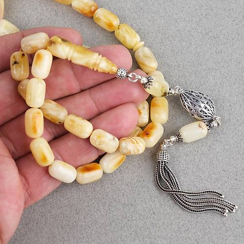 Rus Kaya Damla Kehribar 925Ayar G�m�� P�sk�l Kaps�l Kesim 8x13mm Tesbih