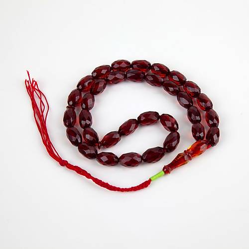 Osmanl Ate-i Kehribar 925Ayar Gm Pskll Faset Kapsl Kesim (MIR) 7.5x12mm Tesbih