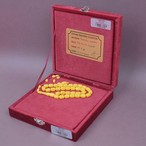 �brahim Atasever Usta ��i �mzal� Bel�ika Katalin Kaps�l Kesim 9x12mm Tesbih - Sar�