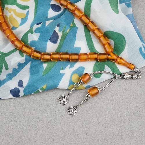 Ate� Kehribar Alpaka P�sk�ll� Kaps�l Kesim 9x10mm Tesbih - Tar��n