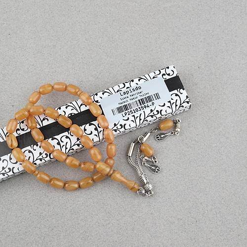 S�kma Kehribar Kaps�l Kesim Alpaka P�sk�ll� 7x11mm Tesbih Hardal