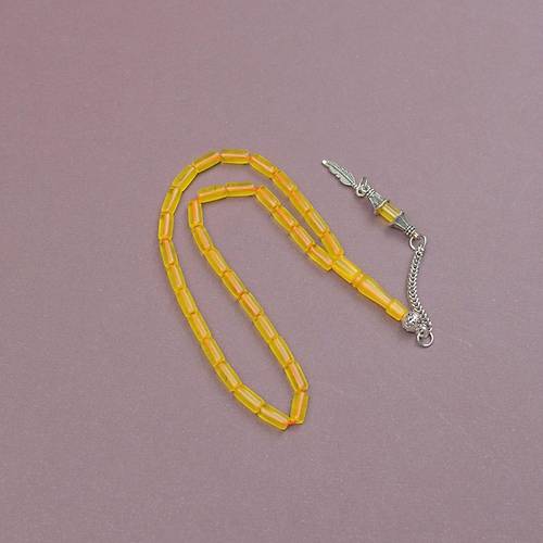 U�ak Cam� Kesme Kesim Alpaka P�sk�ll� 4x8mm Tesbih - �effaf Sar�