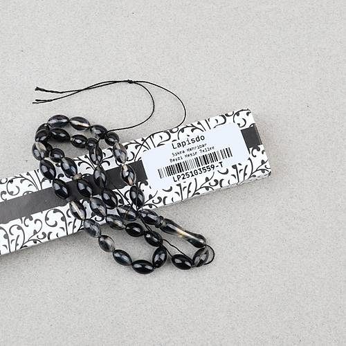 S�kma Kehribar Beyzi Kesim 7x11mm Tesbih P�sk�ls�z Siyah Gri