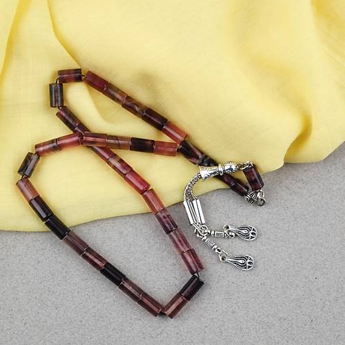 S�kma Kehribar Kesme Kesim Alpaka P�sk�ll� 6x10mm Tesbih