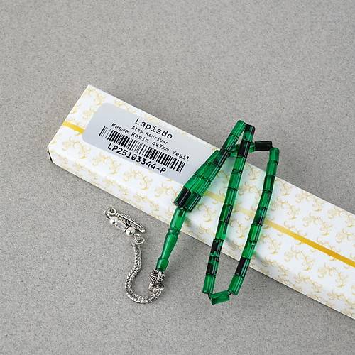 Ate� Kehribar Alpaka P�sk�ll� Kesme Kesim 4x7mm Tesbih- Ye�il