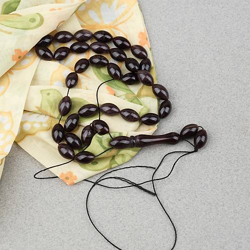 S�kma Kehribar Beyzi Kesim 7x11mm Tesbih- Kahverengi