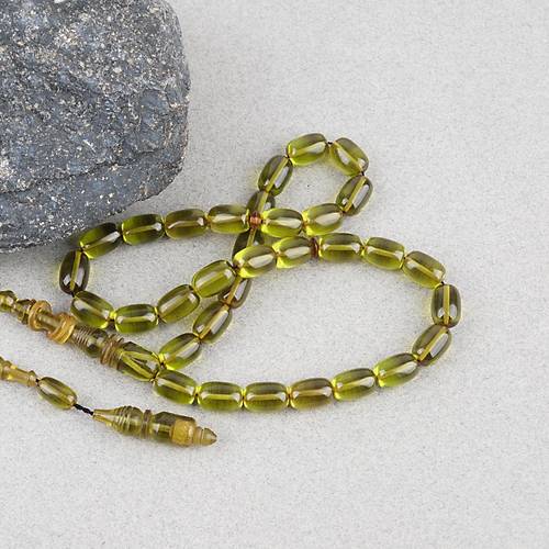 Ate� Kehribar Halkal� �mame Kaps�l Kesim 8x11mm Tesbih - Ye�il