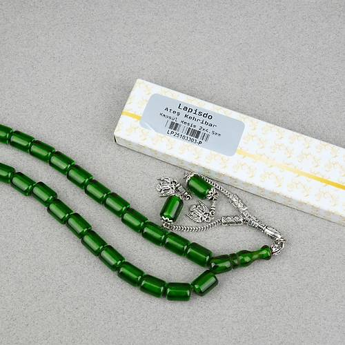 Ate� Kehribar Alpaka P�sk�ll� Kaps�l Kesim 9x12mm Tesbih - �effaf Ye�il