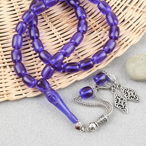 Ate� Kehribar Ayy�ld�z ��lemeli �mame Kaps�l Kesim 9x11mm Tesbih -Parlament Mavi