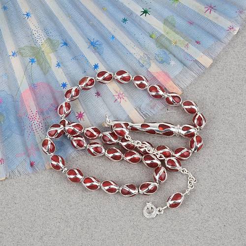 G�m�� Kaplama Kafesli Mine Beyzi 7x9mm Tesbih - K�rm�z�