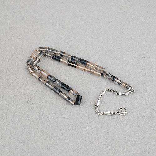 Ate� Kehribar Alpaka P�sk�ll� Kesme Kesim 6x10mm Tesbih - Gri