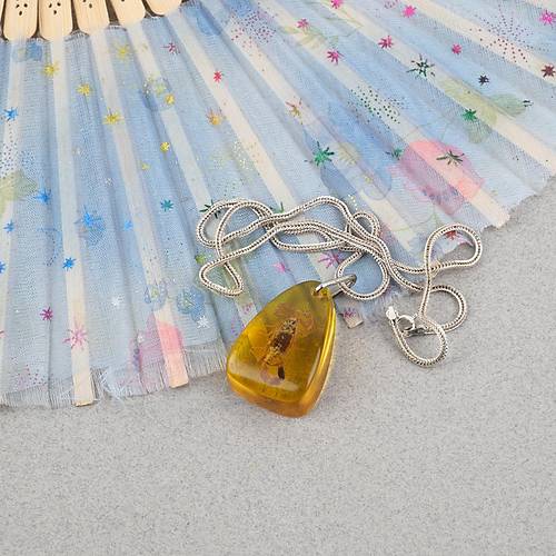 Ger�ek Akrep Fosilli 925 Ayar G�m�� Zincirli Kolye - Tip E