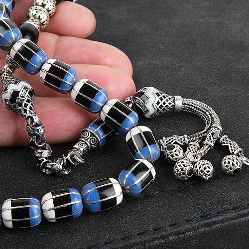 Erzurum Oltu Katalin leme 925Ayar Gm Pskl, lemeli Nakka mame F Kesim 8.5x11mm Tesbih
