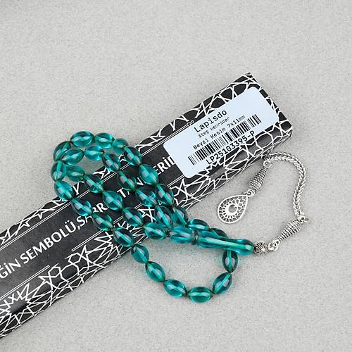 Ate� Kehribar Alpaka P�sk�ll� Beyzi Kesim 7x11mm Tesbih- �effaf Ye�il
