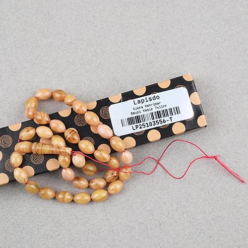S�kma Kehribar Beyzi Kesim 7x11mm Tesbih P�sk�ls�z Sar�