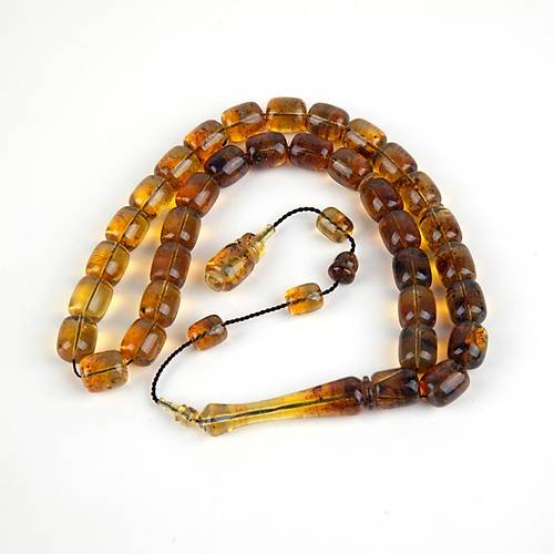 Dominik Krmz-Mavi Kaya Fosil Amber Kapsl Kesim 9.5x11mm Tesbih