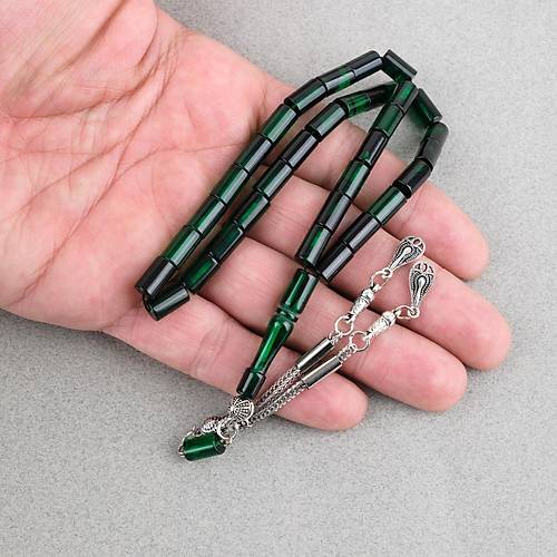 S�kma Kehribar Kesme Kesim Alpaka P�sk�ll� 6x10mm Tesbih