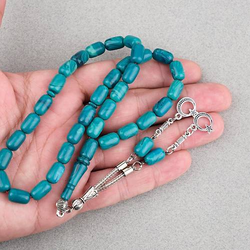 S�kma Kehribar Kaps�l Kesim Alpaka P�sk�ll� 7x11mm Tesbih