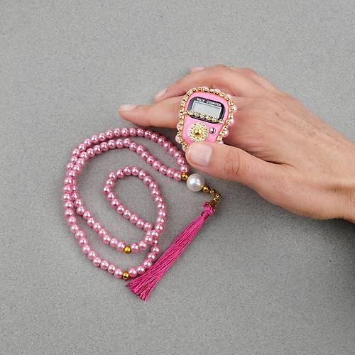 Tal Zikirmatik Elektronik Tesbih ve 99luk Namaz Tesbih Seti -Pembe