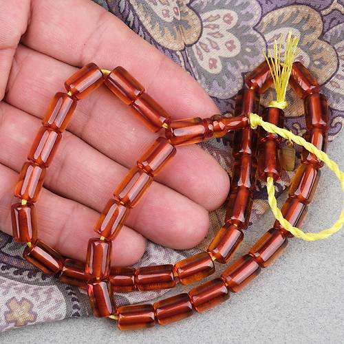 Omari Ate� Kehribar Yumu�ak Kesme Kesim Oturtma �mameli Sistemli 7.5x11mm Tesbih