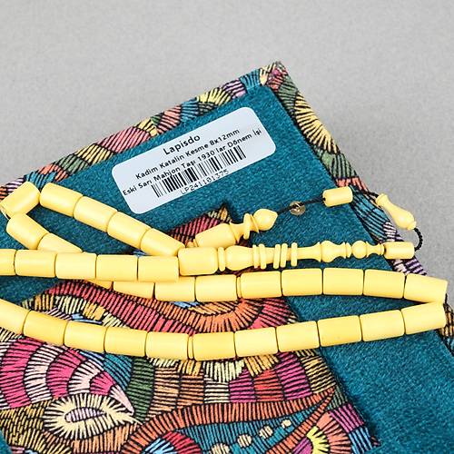 Kadim Katalin Eski Sar� Mahjon Ta�� Obje D�nem Usta ��i �mzal� Kesme Kesim 8x12mm Tesbih