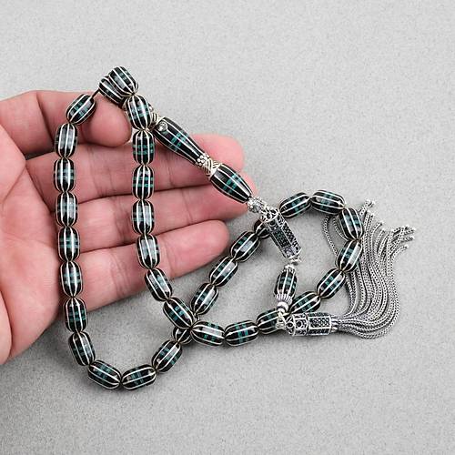 Erzurum Oltu 925Ayar Gm Pskl 10 Yarma Katalin leme Nakka Imame Kapsl Kesim 8x12mm Tesbih