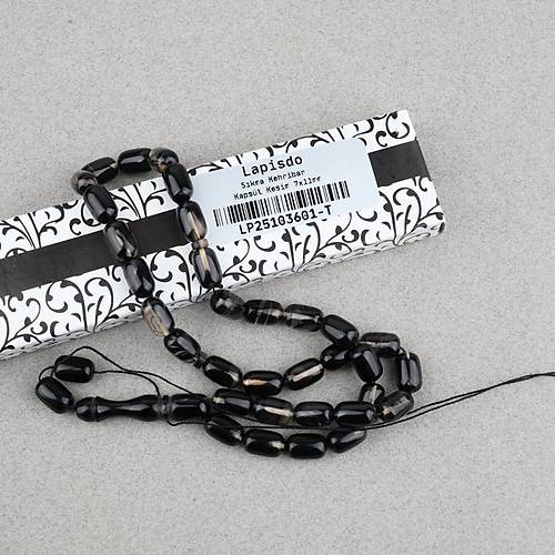 S�kma Kehribar Kaps�l Kesim 7x11mm Tesbih P�sk�ls�z Siyah