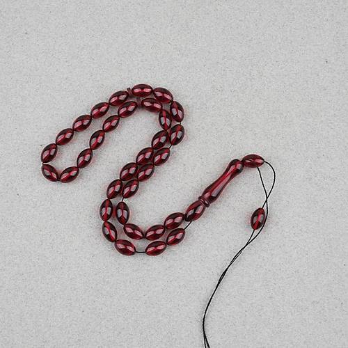 S�kma Kehribar Beyzi Kesim 7x11mm Tesbih P�sk�ls�z K�rm�z�