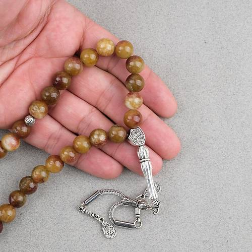 Akik Ta�� K�re Kesim Alpaka P�sk�ll� 10mm Tesbih