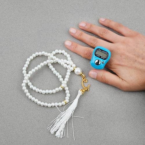 Hediyelik Zikirmatik Ve nci Tesbih 99 Lu Set - Turkuaz Renk