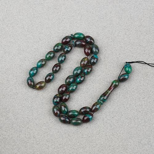 S�kma Kehribar Beyzi Kesim 7x11mm Tesbih- Ye�il- Kahverengi