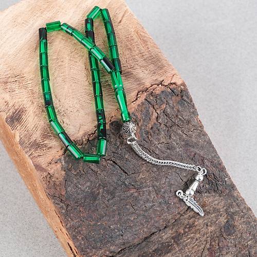 Ate� Kehribar Alpaka P�sk�ll� Kesme Kesim 4x7mm Tesbih- Ye�il