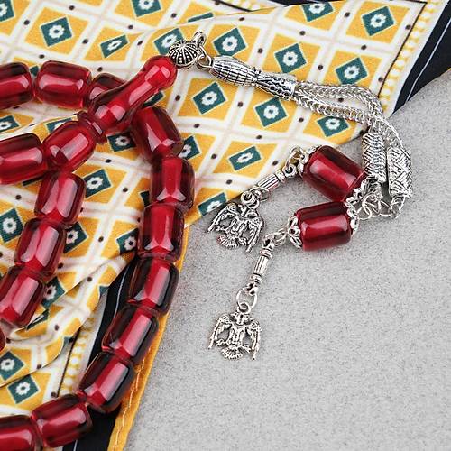 Katalin �ubuk Alpaka P�sk�ll� Kaps�l Kesim 9x12mm Tesbih - �effaf Bordo