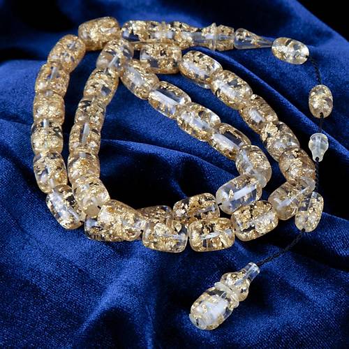 U�ak Cam� Alt�n Varakl� (Sertifikal�) Kaps�l Kesim 9x13mm Tesbih - �effaf