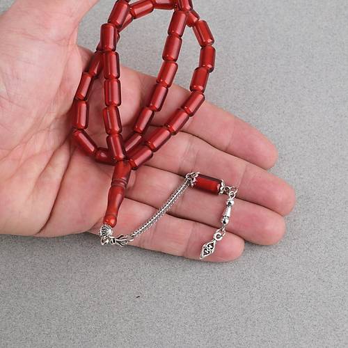 Ate� Kehribar Alpaka P�sk�ll� Kaps�l Kesim 7x12mm Tesbih - �effaf Bordo