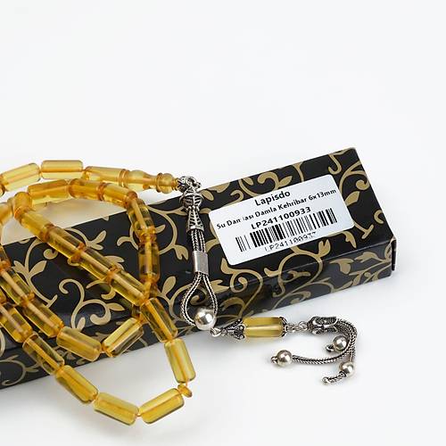 Su Damlas Doal Kaya Damla Kehribar 925Ayar Gm Pskl Kesme Kesim 6x13mm Tesbih