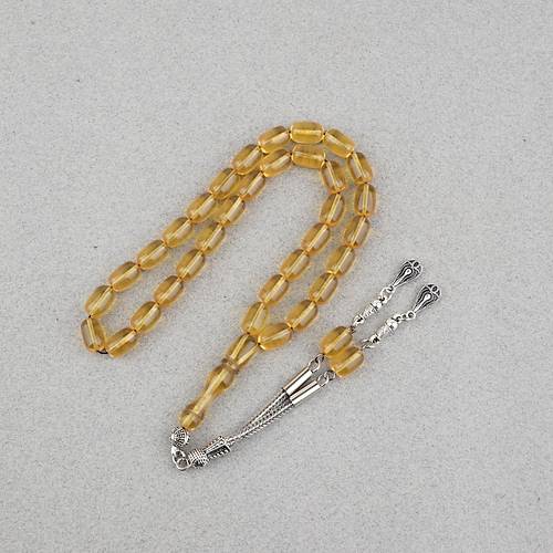 S�kma Kehribar Kaps�l Kesim Alpaka P�sk�ll� 7x11mm Tesbih Sar�