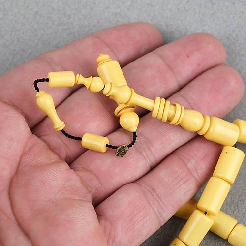 Kadim Katalin Eski Sar� Mahjon Ta�� Obje D�nem Usta ��i �mzal� Kesme Kesim 8x12mm Tesbih