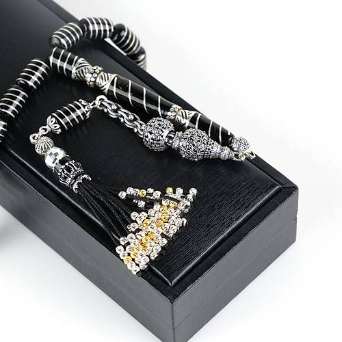 Erzurum Oltu 925Ayar Gm Pskl ve Helezon lemeli Nakka mame Kapsl Kesim 6.5x12mm Tesbih