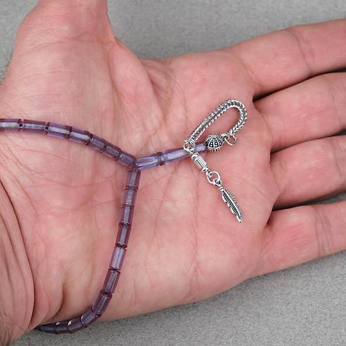 Ate� Kehribar Alpaka P�sk�ll� Kesme Kesim 4x7mm Tesbih- G�k Mavisi