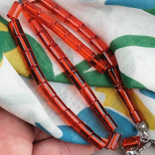 S�kma Kehribar Kesme Kesim Alpaka P�sk�ll� 6x10mm Tesbih Turuncu