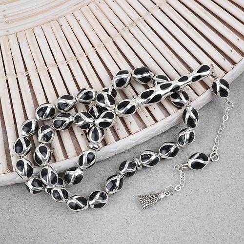 G�m�� Kaplama Kafesli Mine Beyzi 7x9mm Tesbih - Siyah