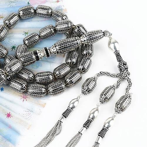 Erzurum Oltu 925Ayar Gm lemeli Nakka mame Kapsl Kesim 11x16mm Tesbih