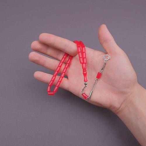 U�ak Cam� Kesme Kesim 6x10mm Tesbih Alpaka P�sk�ll� K�rm�z�