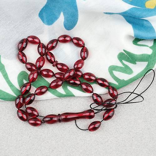 S�kma Kehribar Beyzi Kesim 7x11mm Tesbih P�sk�ls�z K�rm�z�